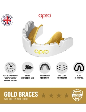 Opro Gold Competition Level Gumshield (Fixed Braces) - Blue/Pearl